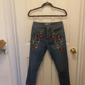 Topshop Blue Floral Embroidered Jeans